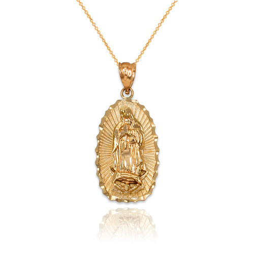 Yellow Gold Virgin Mary DC Pendant Necklace