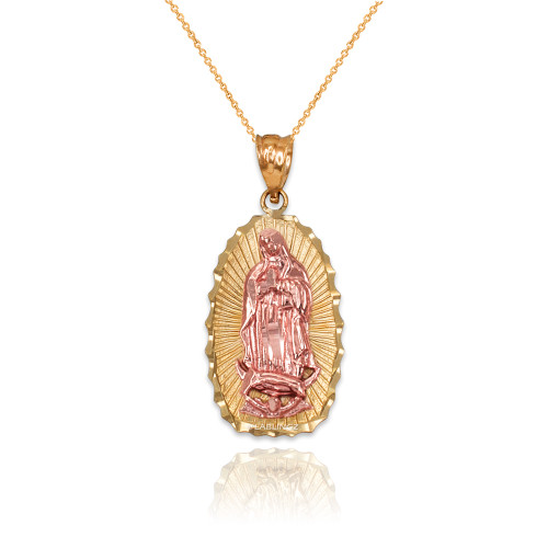 Two-Tone Yellow & Rose Gold Virgin Mary DC Pendant Necklace