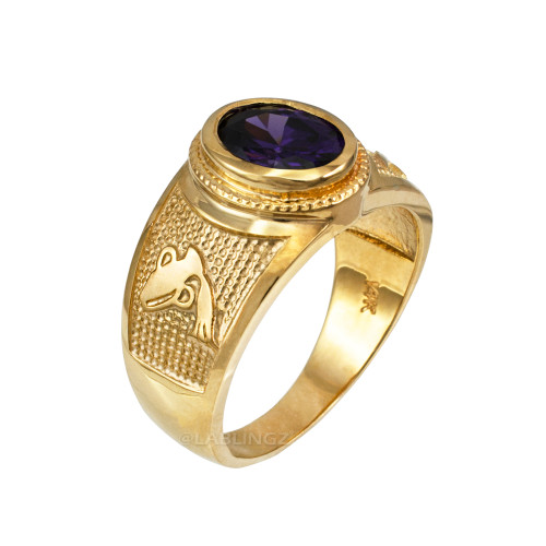 Yellow Gold Aquarius Zodiac Sign February Birthstone Purple CZ Ring