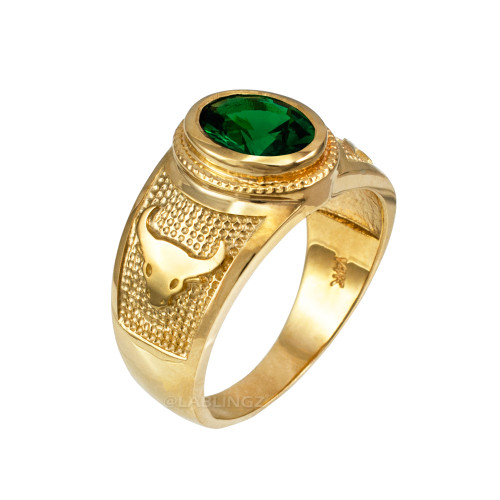 Yellow Gold Taurus Zodiac Sign May Birthstone Green CZ Ring