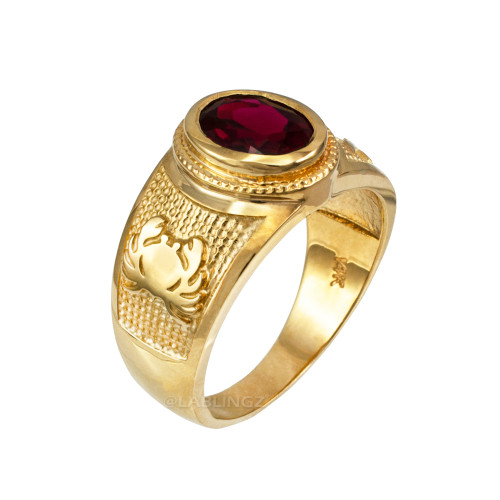 Yellow Gold Cancer Zodiac Sign July Birthstone Red CZ Ring