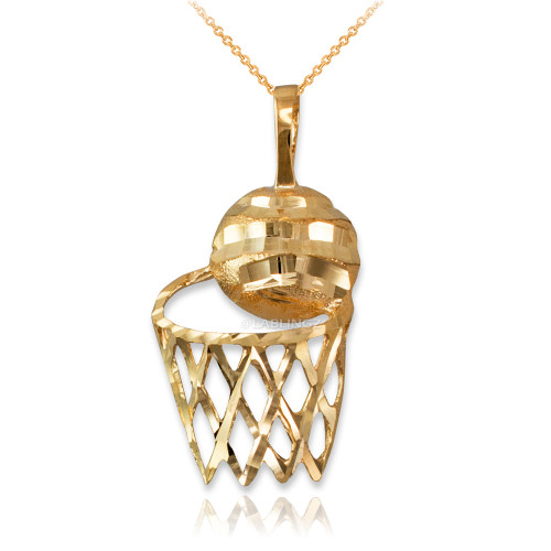 Yellow Gold Basketball Hoop DC  Pendant Necklace