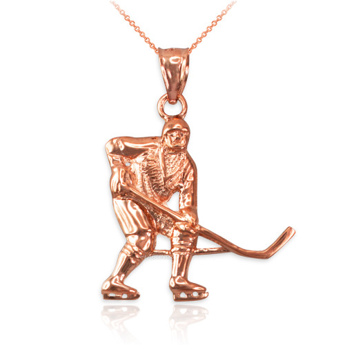 Rose Gold Ice Hockey Player Pendant Necklace