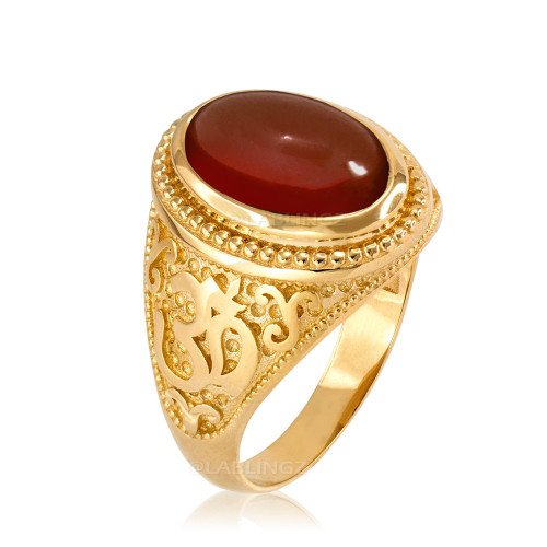 Gold Om Oval Cabochon Red Onyx Yoga Ring