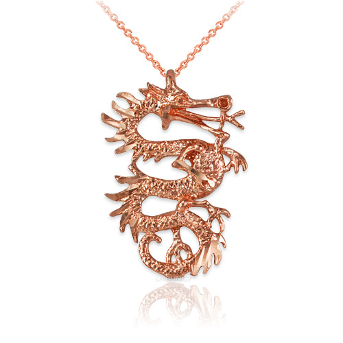Rose Gold Textured  Dragon DC Charm Necklace