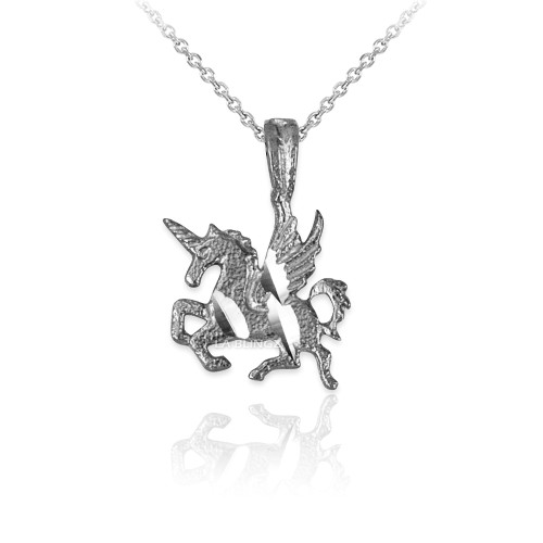 Sterling Silver Tiny Flying Unicorn DC Charm Necklace