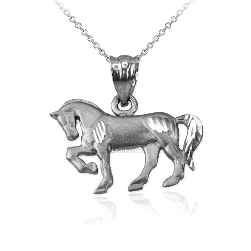 Satin DC White Gold Horse Charm Necklace