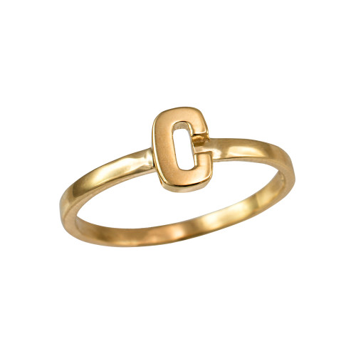 Polished Yellow Gold Initial Letter C Stackable Ring