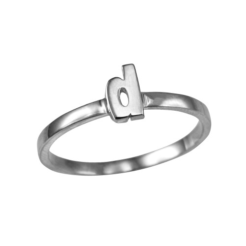 Polished White Gold Initial Letter D Stackable Ring