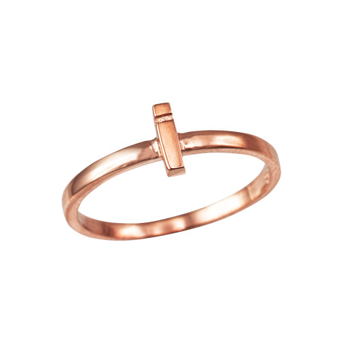 Polished Rose Gold Initial Letter I Stackable Ring