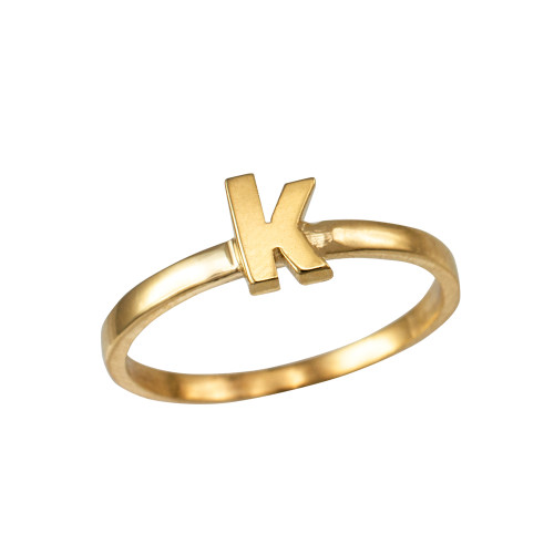 Polished Yellow Gold Initial Letter K Stackable Ring