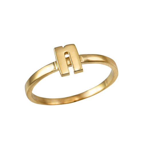 Polished Yellow Gold Initial Letter N Stackable Ring