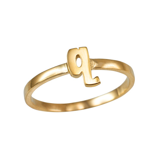 Polished Yellow Gold Initial Letter Q Stackable Ring
