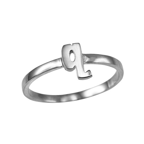 Polished White Gold Initial Letter Q Stackable Ring