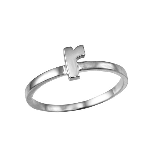 Polished White Gold Initial Letter R Stackable Ring