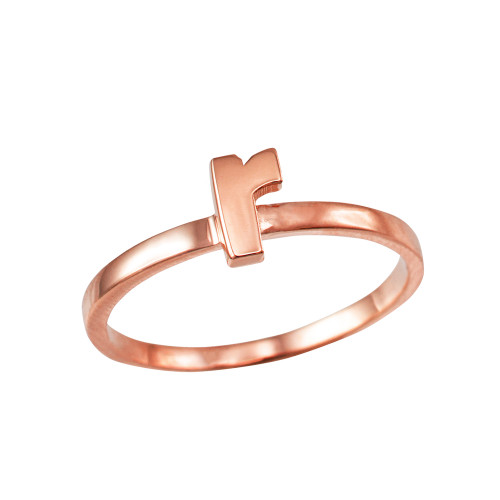 Polished Rose Gold Initial Letter R Stackable Ring