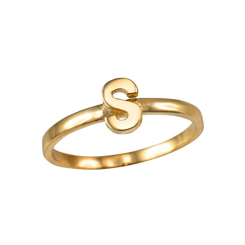 Polished Yellow Gold Initial Letter S Stackable Ring