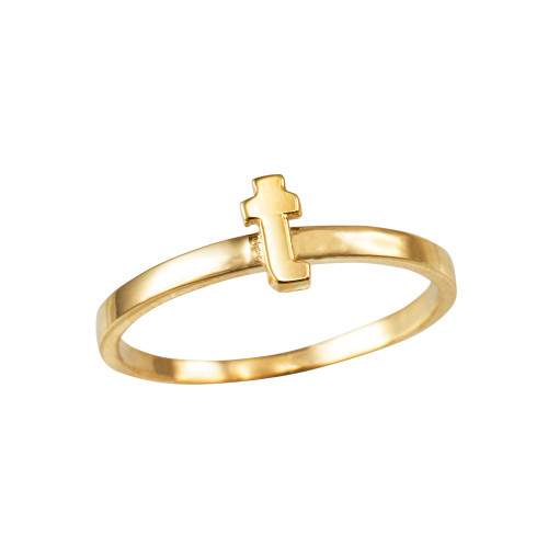 Polished Yellow Gold Initial Letter T Stackable Ring