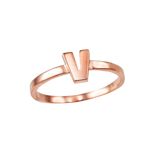 Polished Rose Gold Initial Letter V Stackable Ring