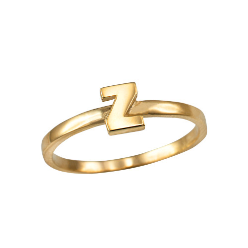 Polished Yellow Gold Initial Letter Z Stackable Ring