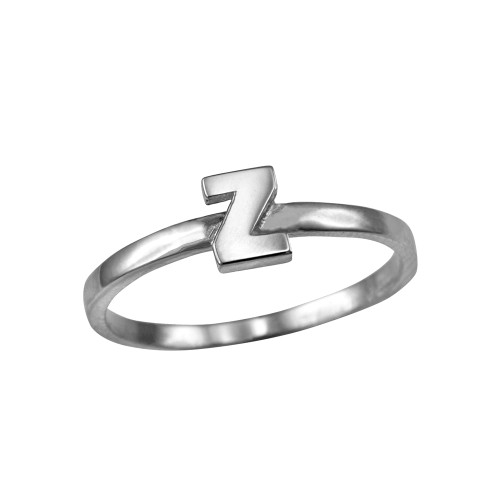 Polished White Gold Initial Letter Z Stackable Ring