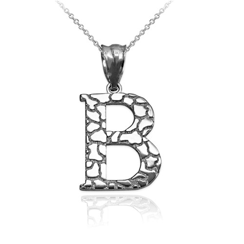 Sterling Silver Nugget Initial Letter "B" Pendant Necklace