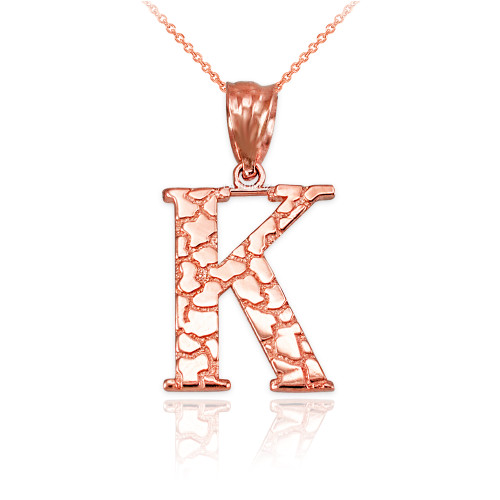Rose Gold Nugget Initial Letter "K" Pendant Necklace