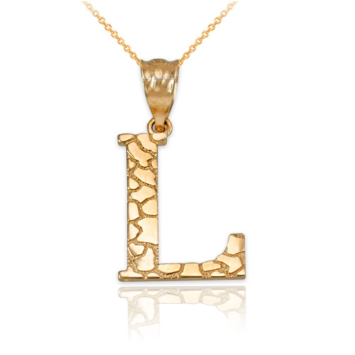 Yellow Gold Nugget Initial Letter "L" Pendant Necklace