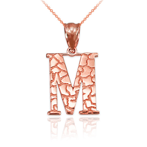 Rose Gold Nugget Initial Letter "M" Pendant Necklace