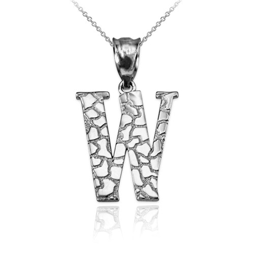 Sterling Silver Nugget Initial Letter "W" Pendant Necklace