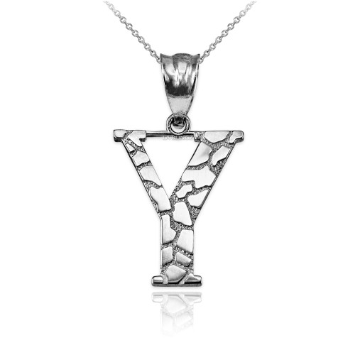 Sterling Silver Nugget Initial Letter "Y" Pendant Necklace