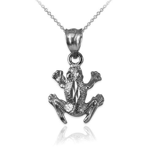 Sterling Silver Textured DC Frog Charm Necklace