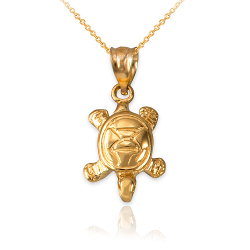 Yellow Gold Hawaiian Honu Sea Turtle Charm Necklace