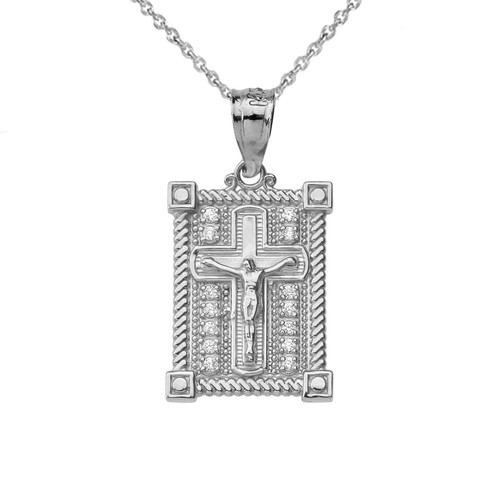 Sterling Silver Boxed Cross CZ Charm Necklace