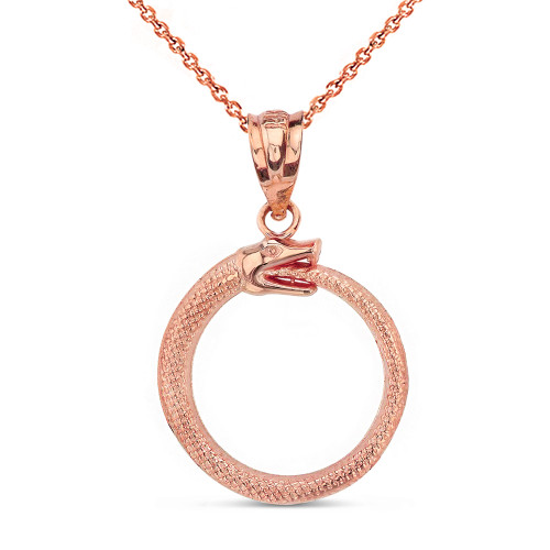 Rose Gold Ouroboros Tail Biting Snake Pendant Necklace