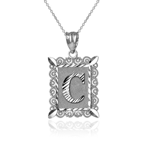 Sterling Silver Filigree Alphabet Initial Letter "C" DC Pendant Necklace