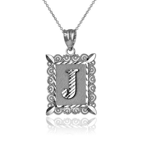 Sterling Silver Filigree Alphabet Initial Letter "J" DC Pendant Necklace