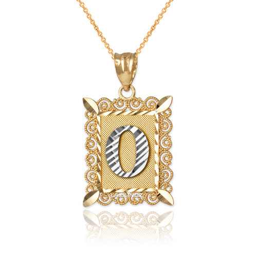 Two-tone Gold Filigree Alphabet Initial Letter "O" DC Pendant Necklace