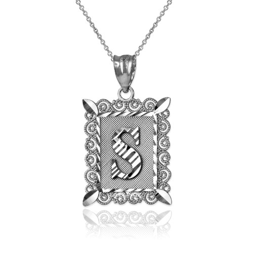 Sterling Silver Filigree Alphabet Initial Letter "S" DC Pendant Necklace