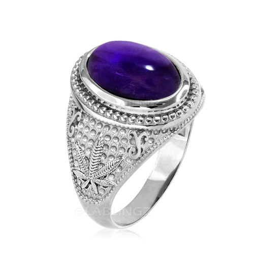 Sterling Silver Marijuana Purple Amethyst Gemstone Ring