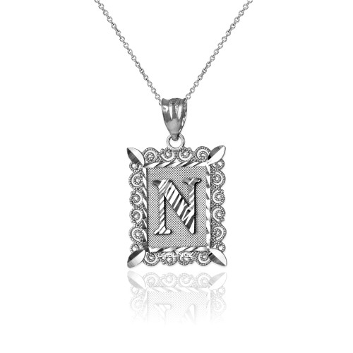 Sterling Silver Filigree Alphabet Initial Letter "N" DC Charm Necklace