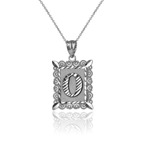 White Gold Filigree Alphabet Initial Letter "O" DC Charm Necklace