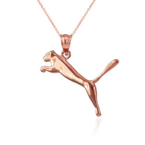 Rose Gold Jumping Puma Cat Pendant Necklace