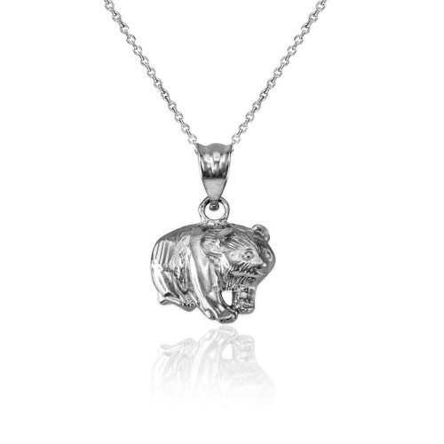 Sterling Silver Tiny Grizzly Bear DC Charm Necklace