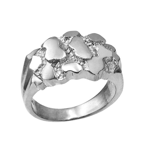 White Gold Mens Nugget Ring