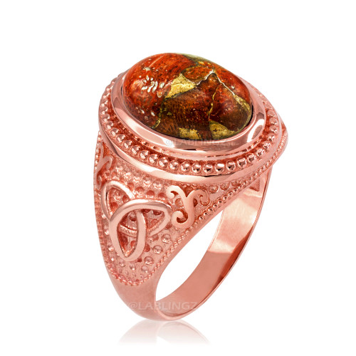 Rose Gold Celtic Knot Orange Copper Turquoise Ring