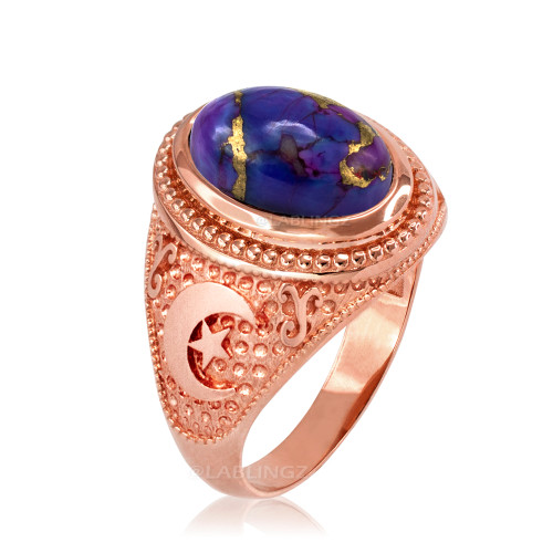 Rose Gold Islamic Crescent Moon Purple Copper Turquoise Ring
