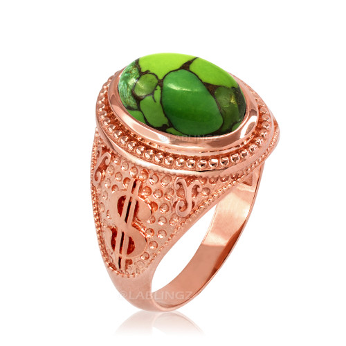 Rose Gold Money Dollar Sign Green Copper Turquoise Ring