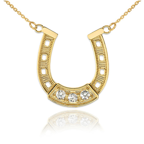 14K Yellow Gold Diamond Lucky Horseshoe Necklace