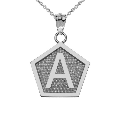 White Gold Letter "A" Initial Pentagon Pendant Necklace